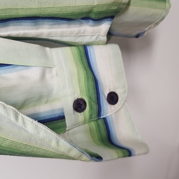 Andrew Fezza XL 100% cotton green/blue/white long sleeve button-down mens shirt - Picture 2 of 7